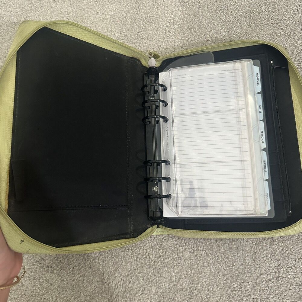 Vintage Franklin leather Covey 365 Monthly Zipper binder organizer Lime Green